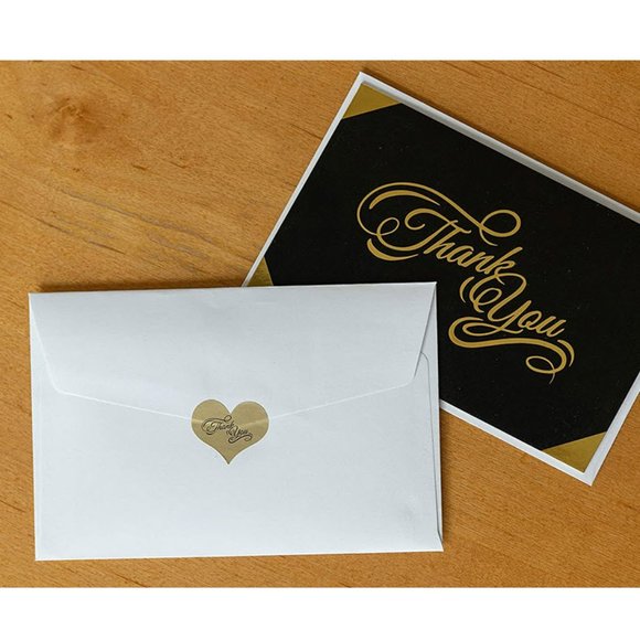 100 Thank You Cards Black, white with gold foil & gold foil sticker seals - Picture 8 of 8